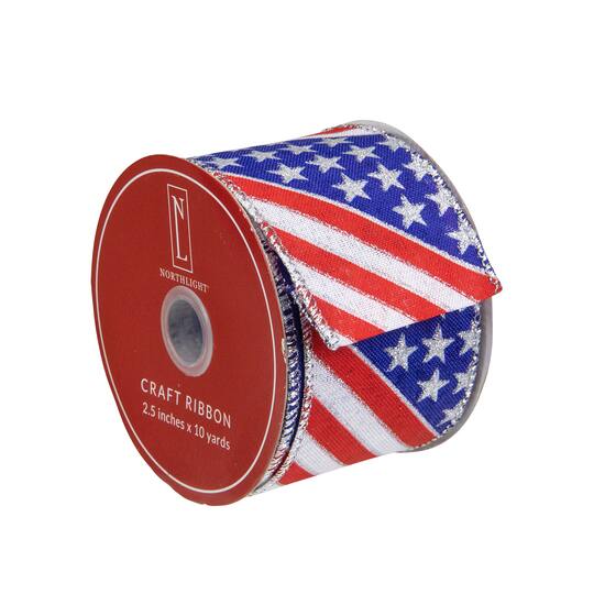 Patriotic Stars & Stripes Flag Wired Craft Ribbon, 2.5" x 10yd.